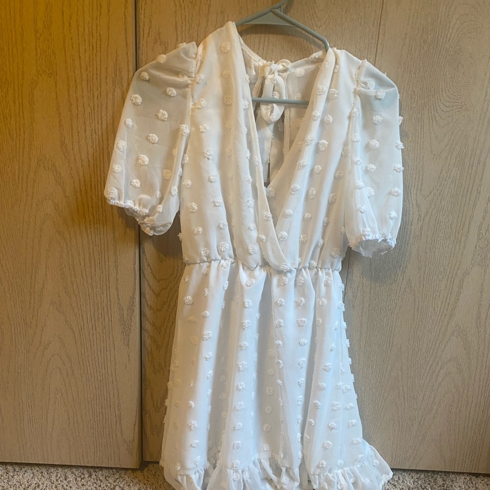 White SHEIN dress. Prefect for sorority and bridal events.